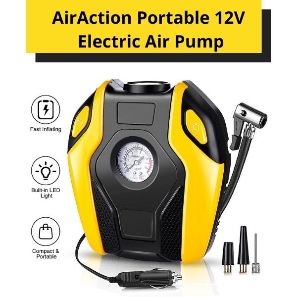 AirAction Portable 12V Electric Air Pump For Cars, Bikes & Camping